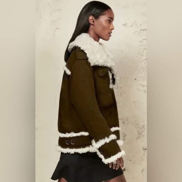 Zara SPRLS Collection khaki Wool Mix Shearling Jacket - Picture 1 of 16